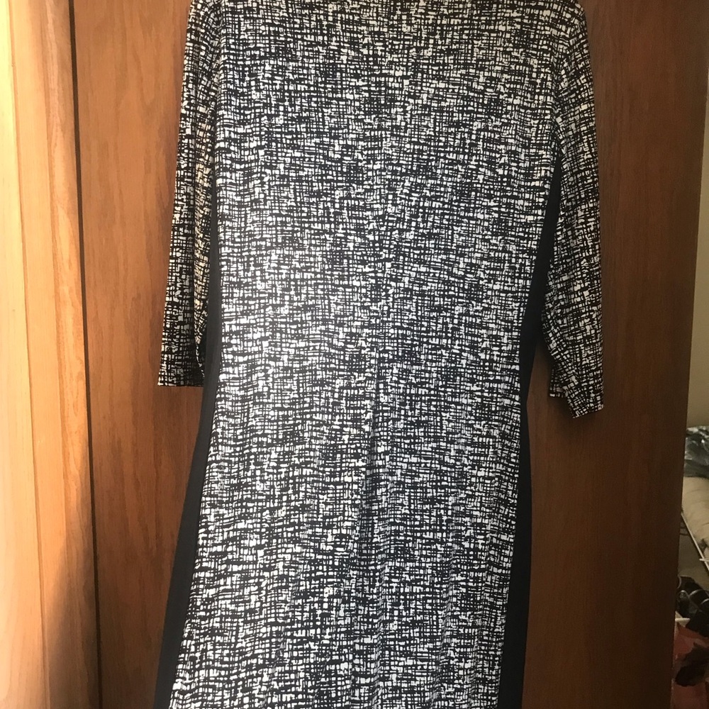 Lauren Ralph Lauren Midi Length Black & White Dress with Ruched Front - Picture 5 of 9